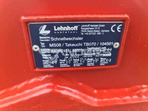 Schnellwechsler Original Lehnhoff MS08 / SW08 passend Takeuchi TB070